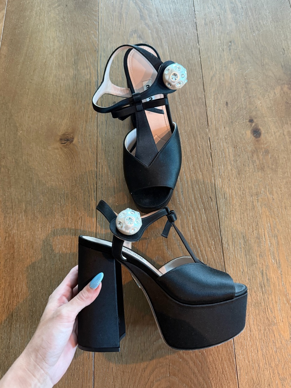 Miu Miu Pearl and Bow Platform Heels